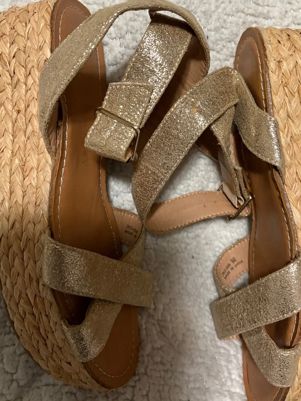 Chinese Laundry Gold Espadrille Platform Sandals with Ankle Strap